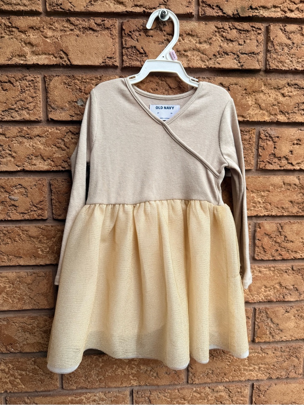 🌿4/$25 • Old Navy Cream Knit Bodice with Gold Glitter Tulle Skirt Dress